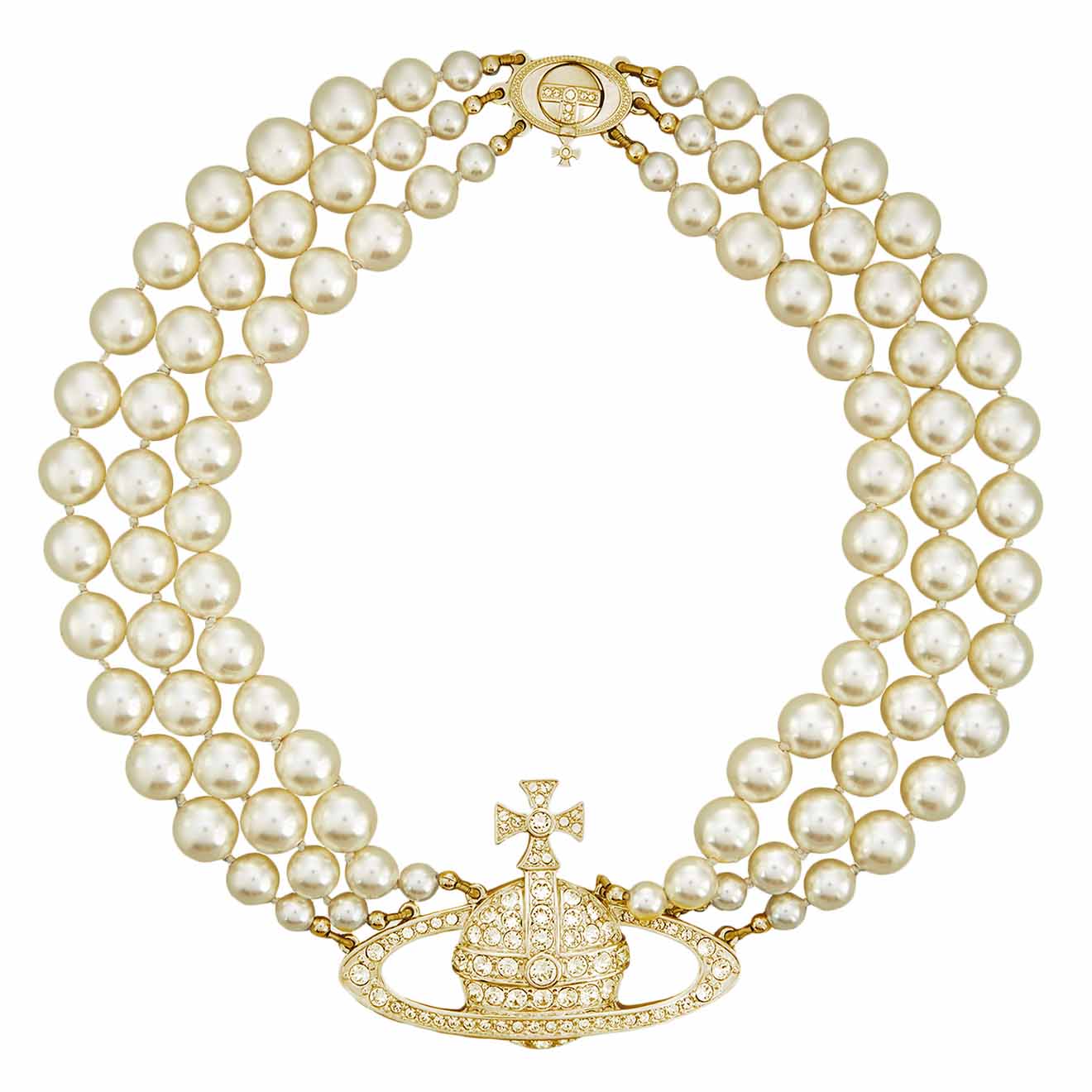 Vivienne Westwood Three Row Pearl Bas Relief Choker